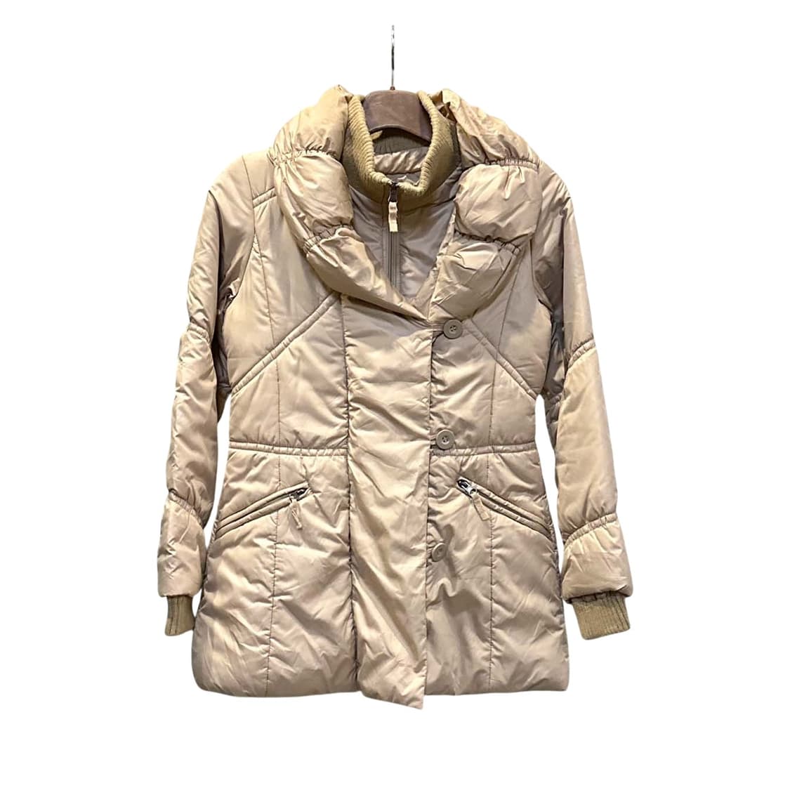 JPN VINTAGE 하프 패딩 숄카라 니트 시보리 투포켓 디테일 베이지 상품이미지1