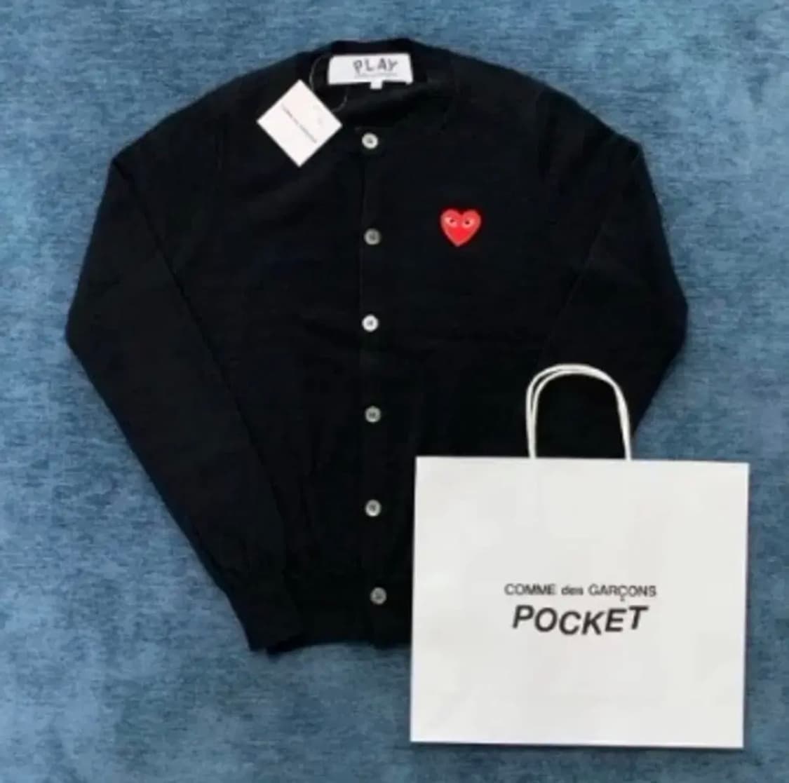 [새상품/정품]꼼데가르송 울 U넥 가디건 블랙/그레이 상품이미지2