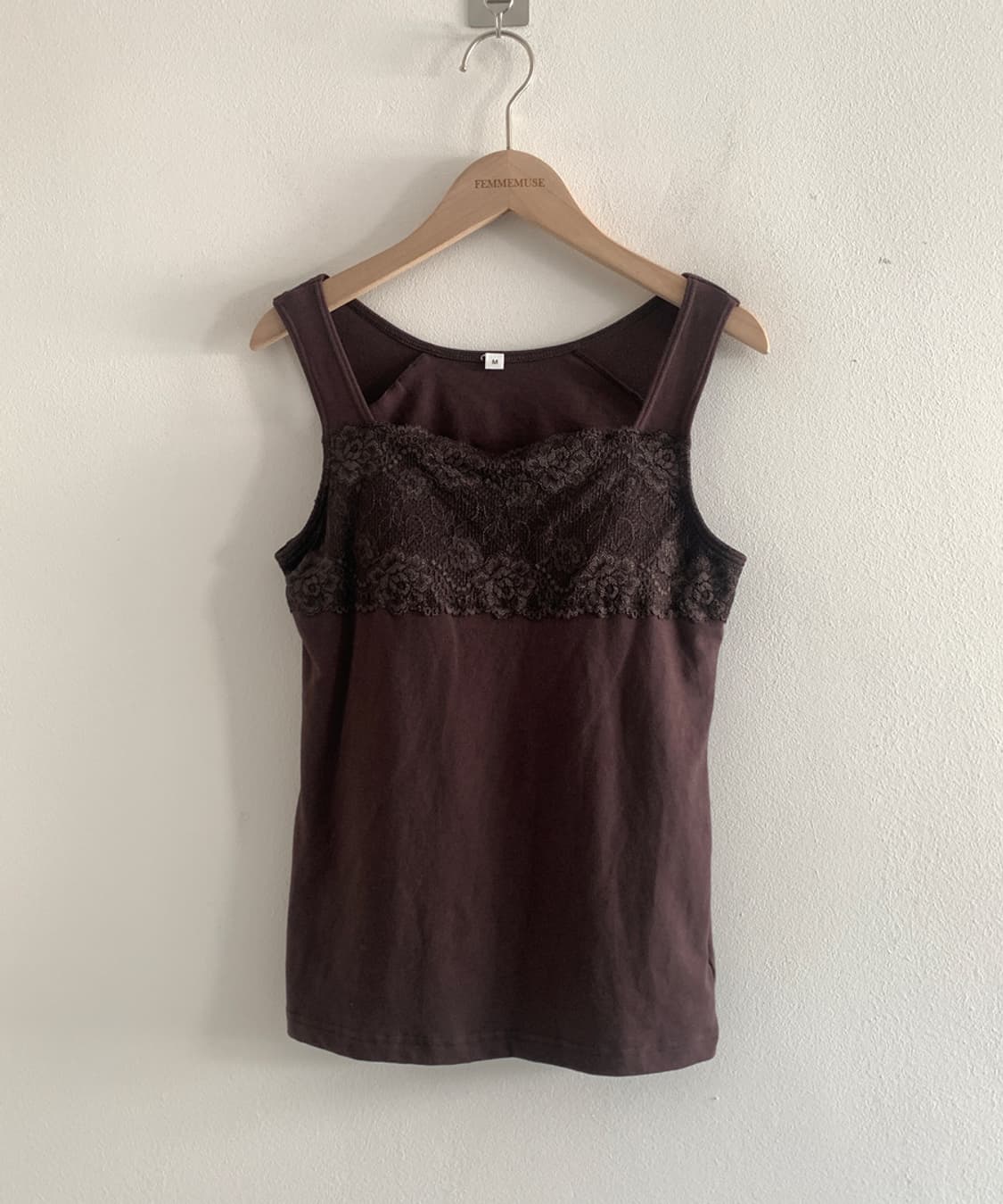 (Vintage)Lace Neck Sleeveless Top(Brown) 상품이미지1