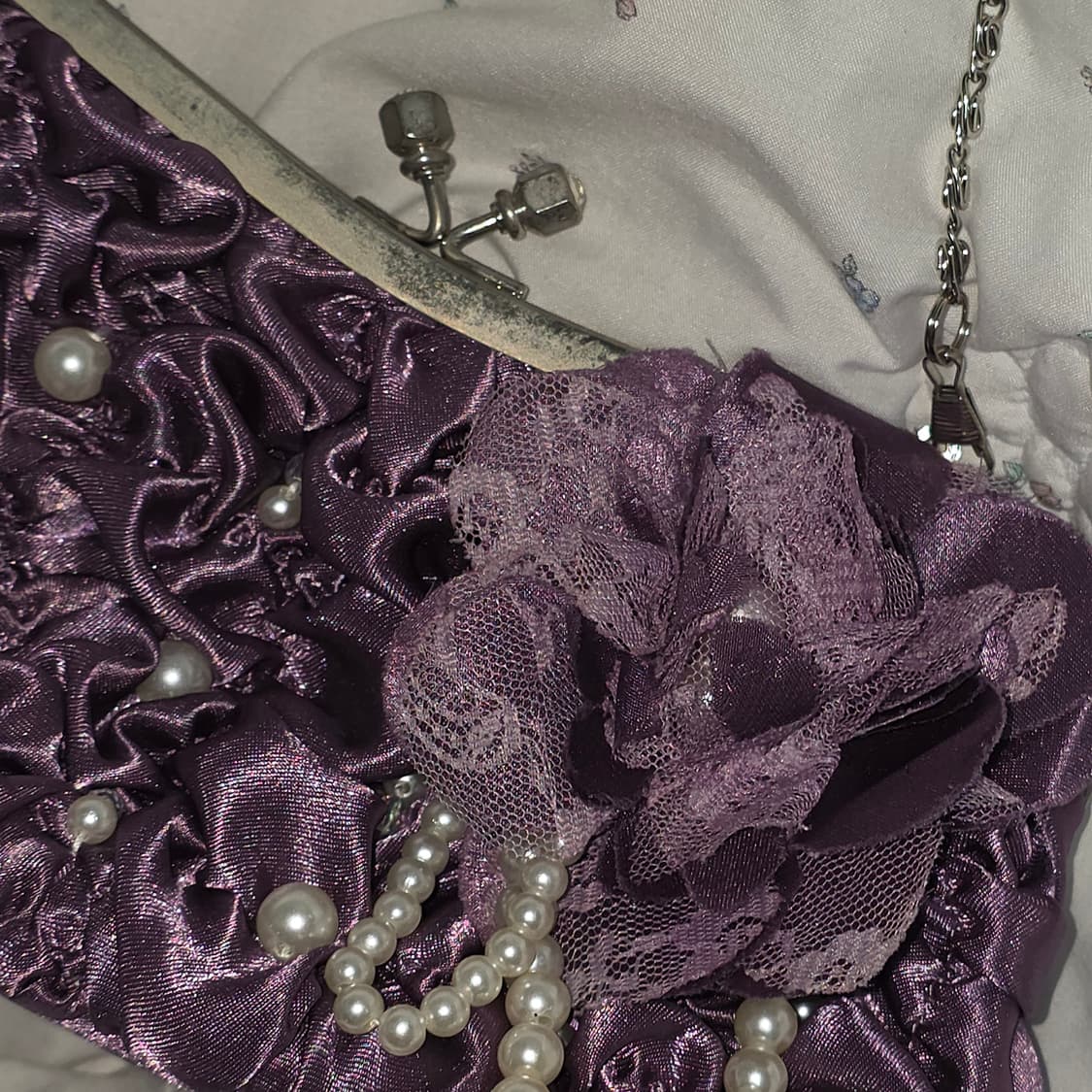 엑시즈팜 일본빈티지)퍼플 코사지 비즈진주 고딕로리타 클러치가마구치파티백 상품이미지2