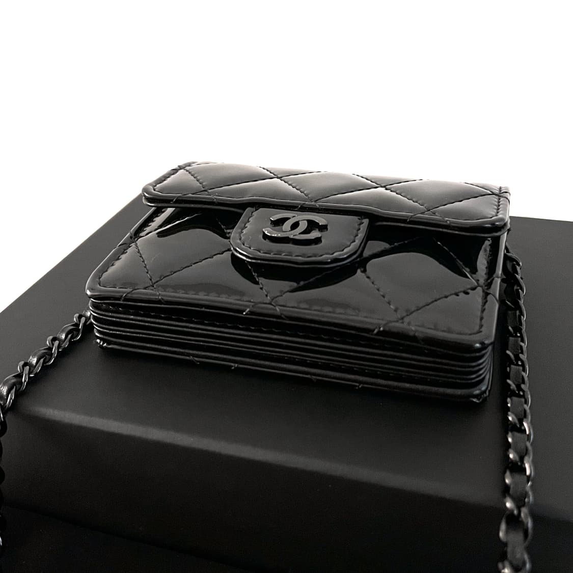 [S급/정품] 샤넬 블랙 페이던트 플랩 아코디언 체인 지갑 가방 woc 상품이미지5