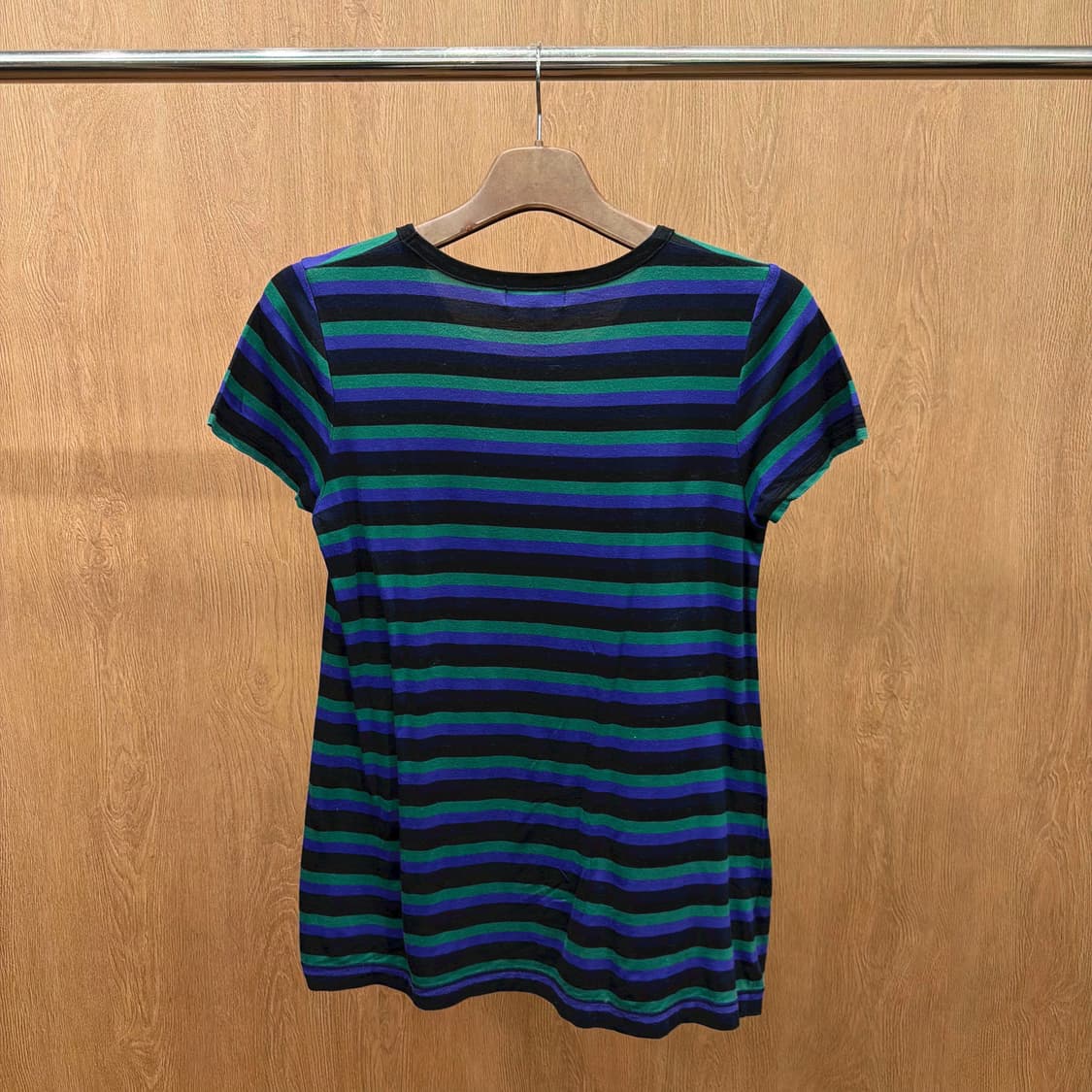 소니아 리키엘 반팔 스트라이프 티셔츠 스팽글 리본 장식 디테일 그린 블루 상품이미지3