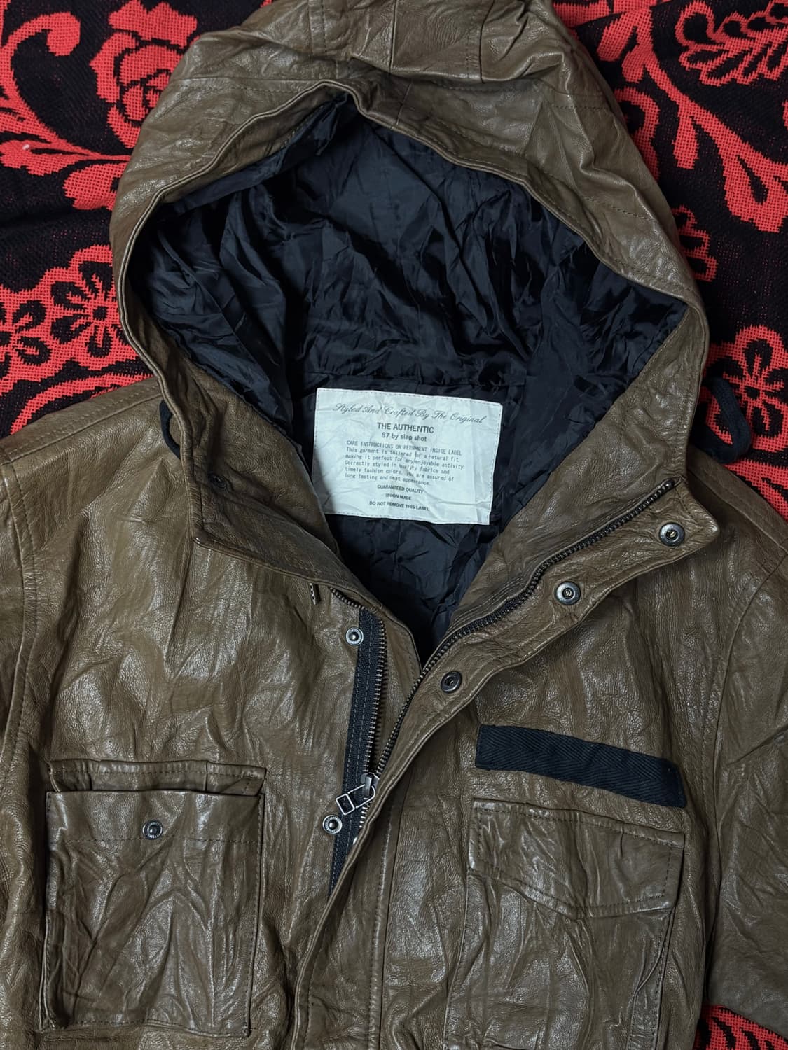 vitage Leather Hood punk jacket 상품이미지4