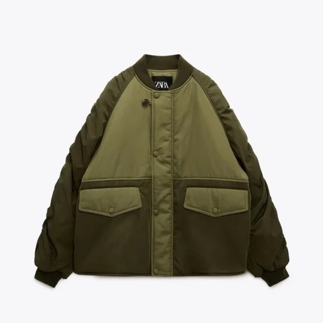 ZARA 자라 카키 셔링 플라이트 봄버 자켓 L 상품이미지3