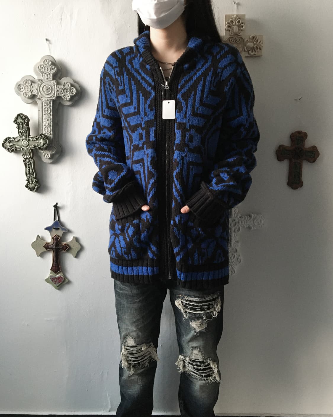 Native pattern knit zip up 상품이미지6