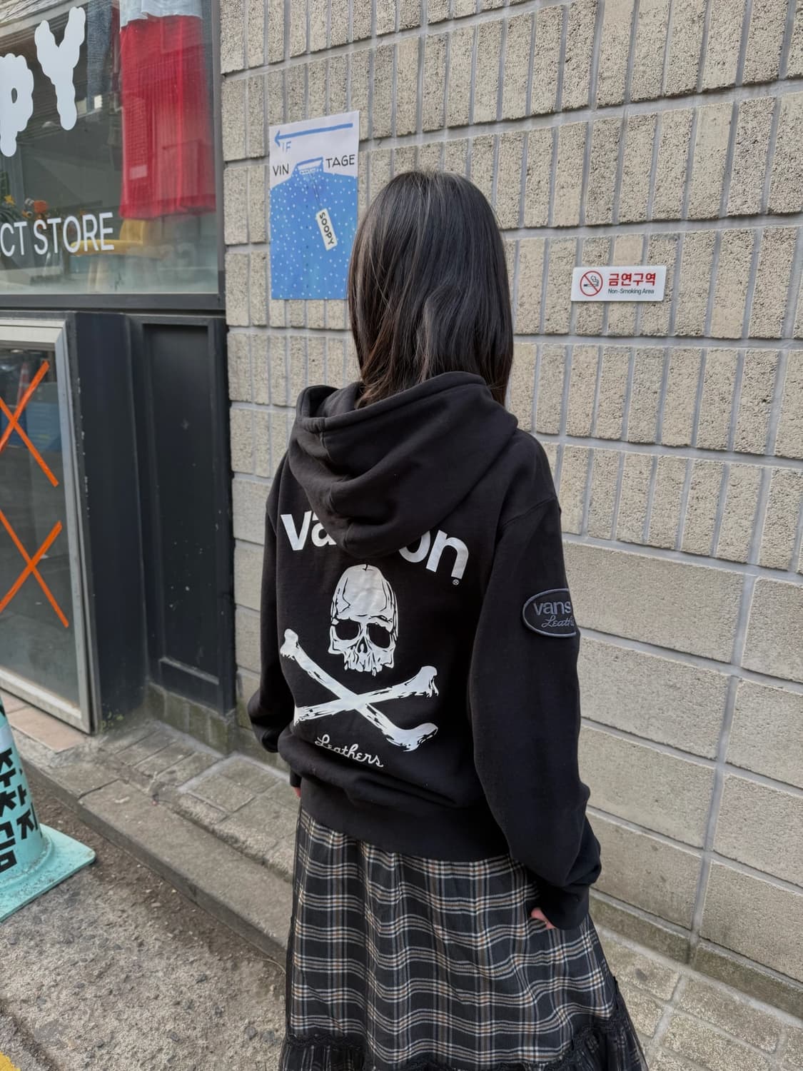 밴슨 스컬 로고 프린팅 오버핏 후드집업 상품이미지4