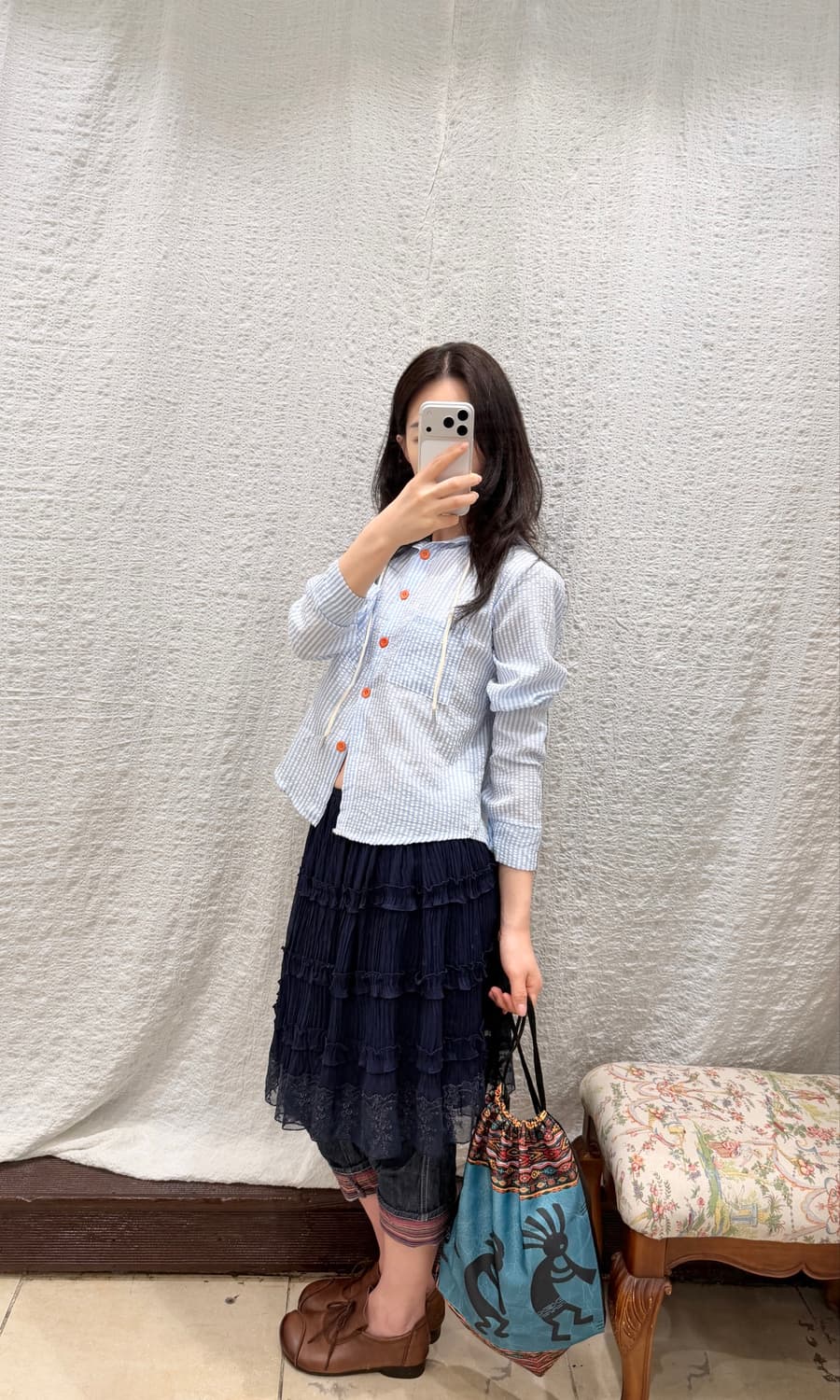 frill navy cancan midi skirt 상품이미지4