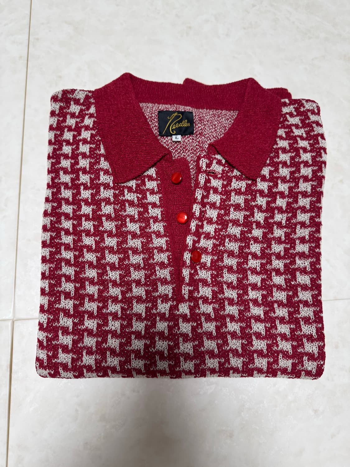 니들스 Polo Sweater - Houndstooth Red L사이즈 상품이미지6