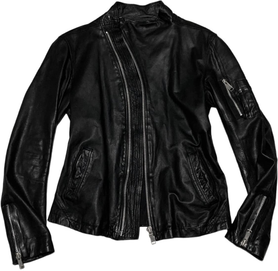 릭오웬스맛 양가죽 하이넥 사선 블랙 자켓 상품이미지2