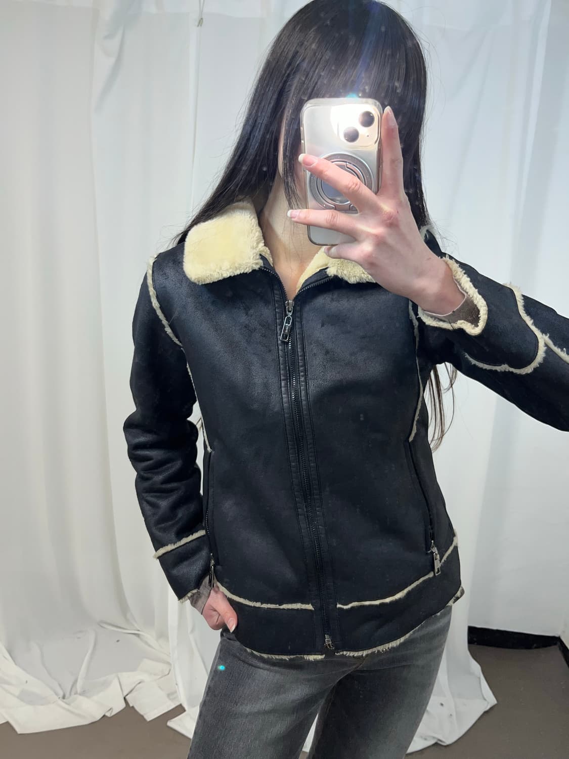 블랙 퍼 트리밍 무스탕 상품이미지3