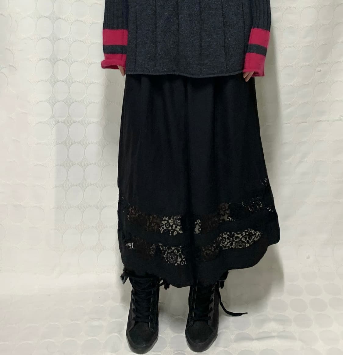 comme des garçons 울 레이스 배색 와이드 팬츠 상품이미지1