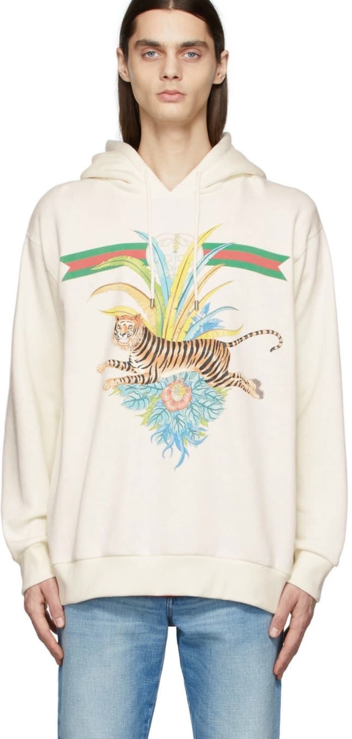 [S+급/XL] 구찌 GG삼선웹 타이거 프린팅 후드티 아이보리 상품이미지7