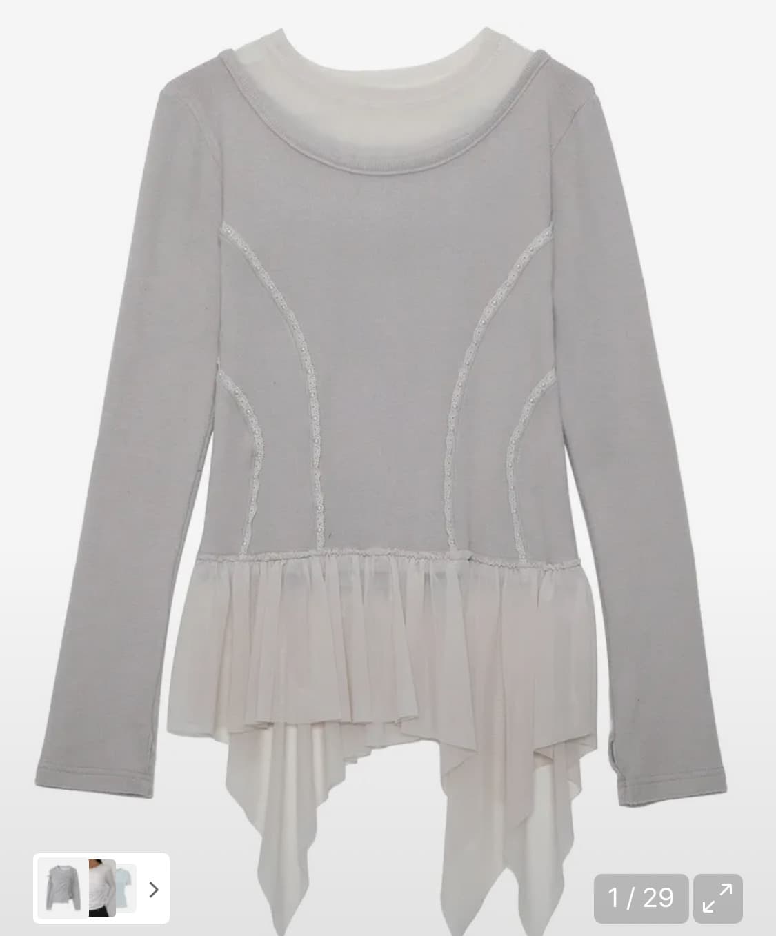 플레어업 레이어드 레이스 프릴 롱 슬리브 그레이 상품이미지4