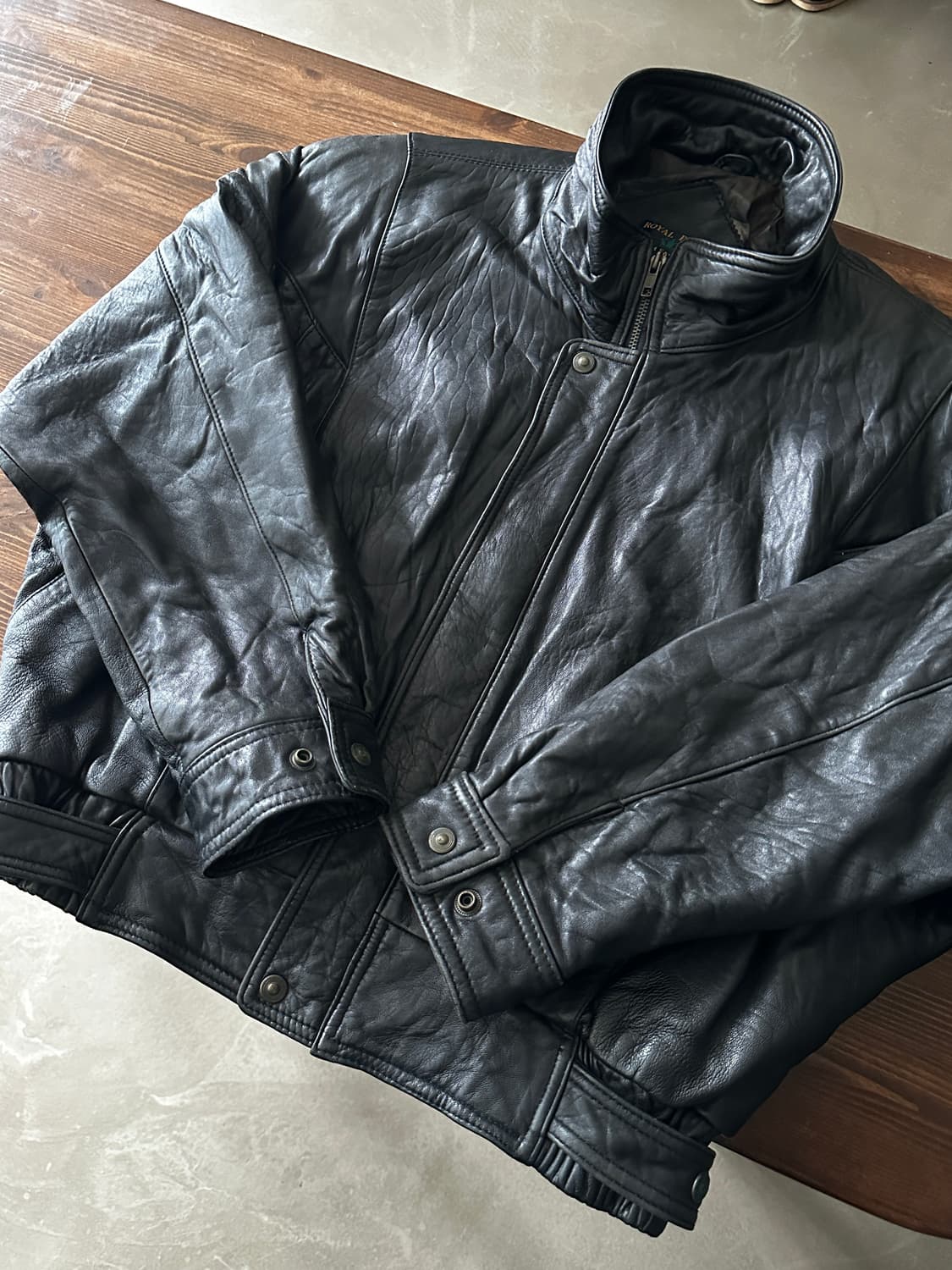 90s 빈티지 하이넥 레더 블루종  상품이미지1