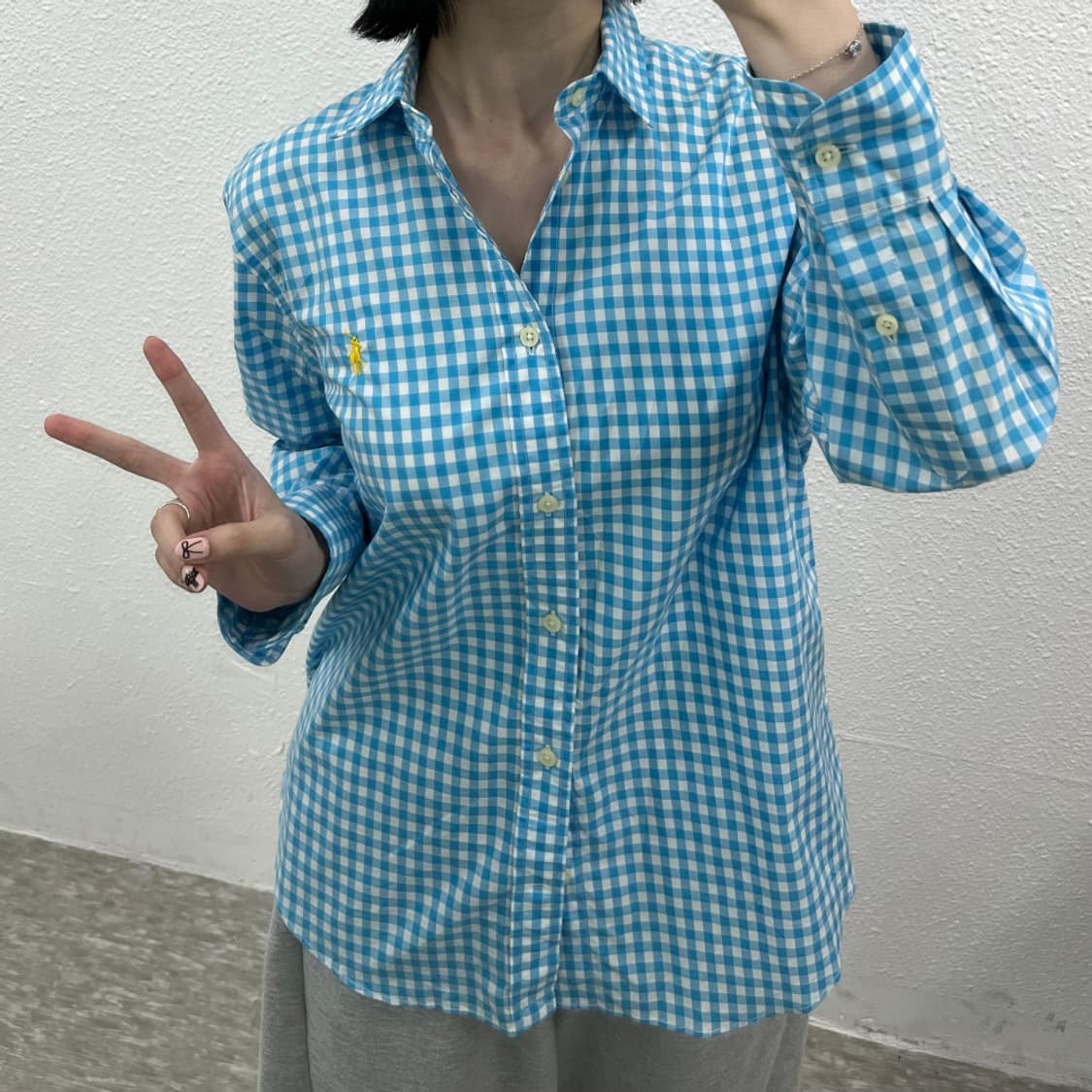 폴로 랄프로렌 옐로우포니 소라 체크 셔츠 L 상품이미지5
