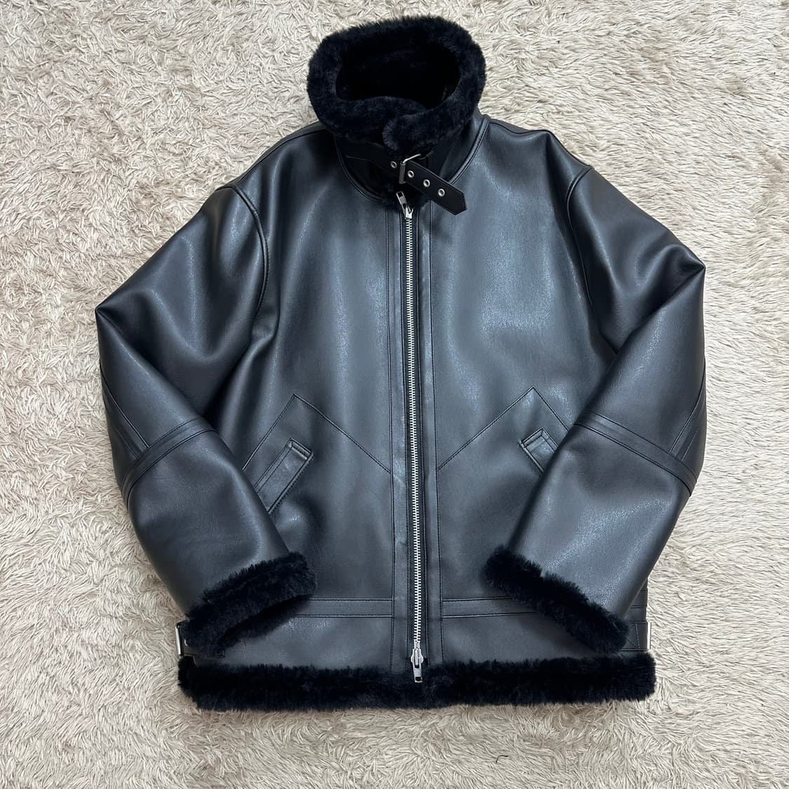 도프제이슨 블랙 무스탕 자켓 상품이미지1