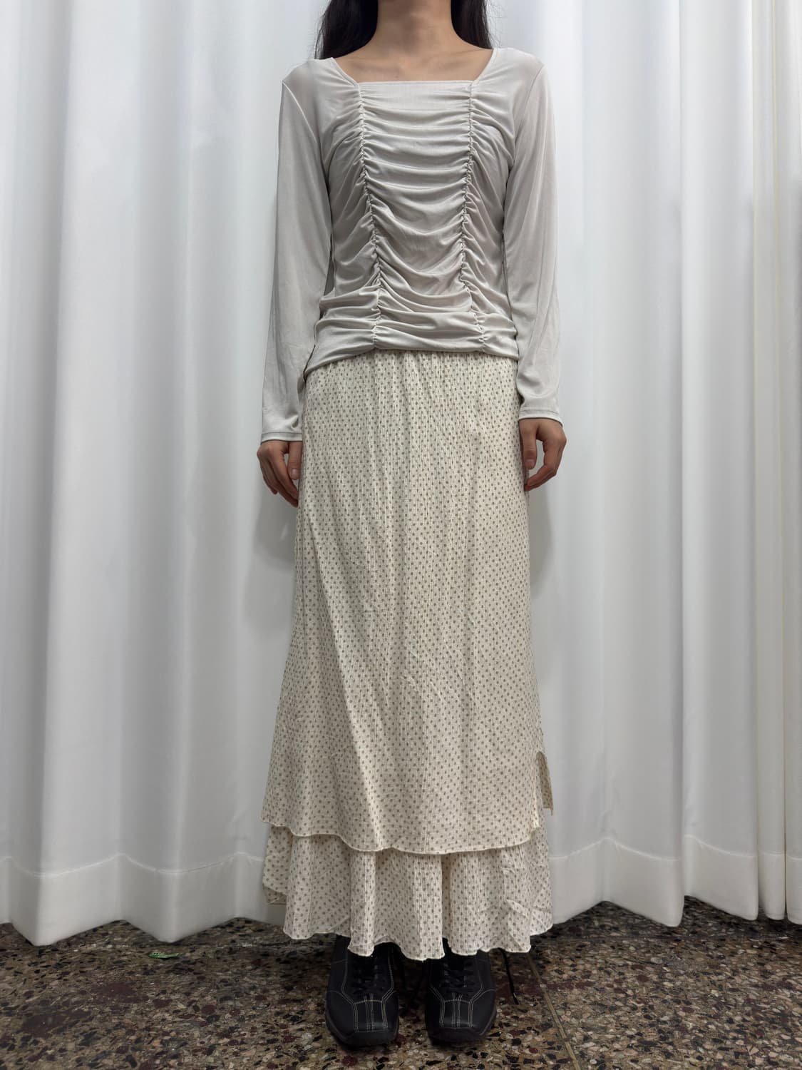 dot layered long skirt 상품이미지3