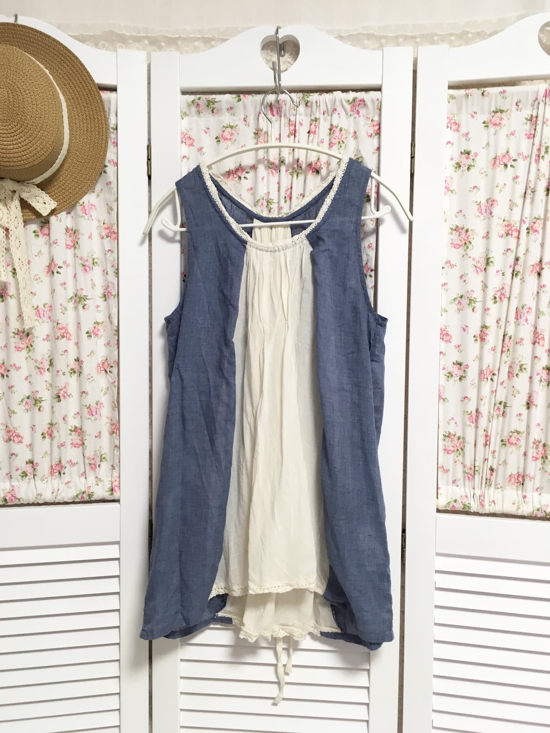 빈티지 블루 바선생깔 슬리브리스 상품이미지1