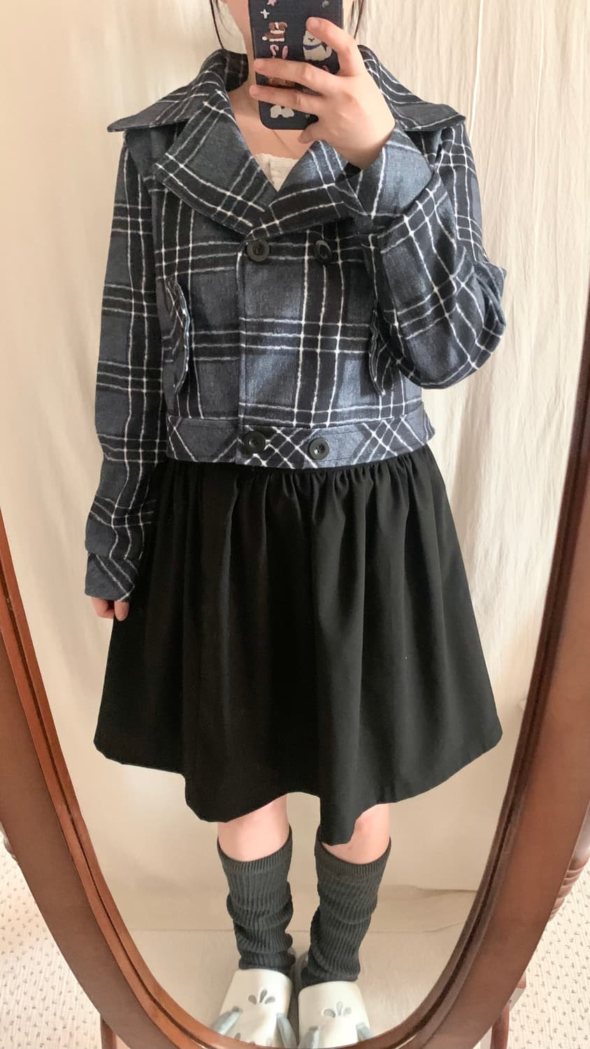 블루 체크 크롭 자켓 상품이미지2