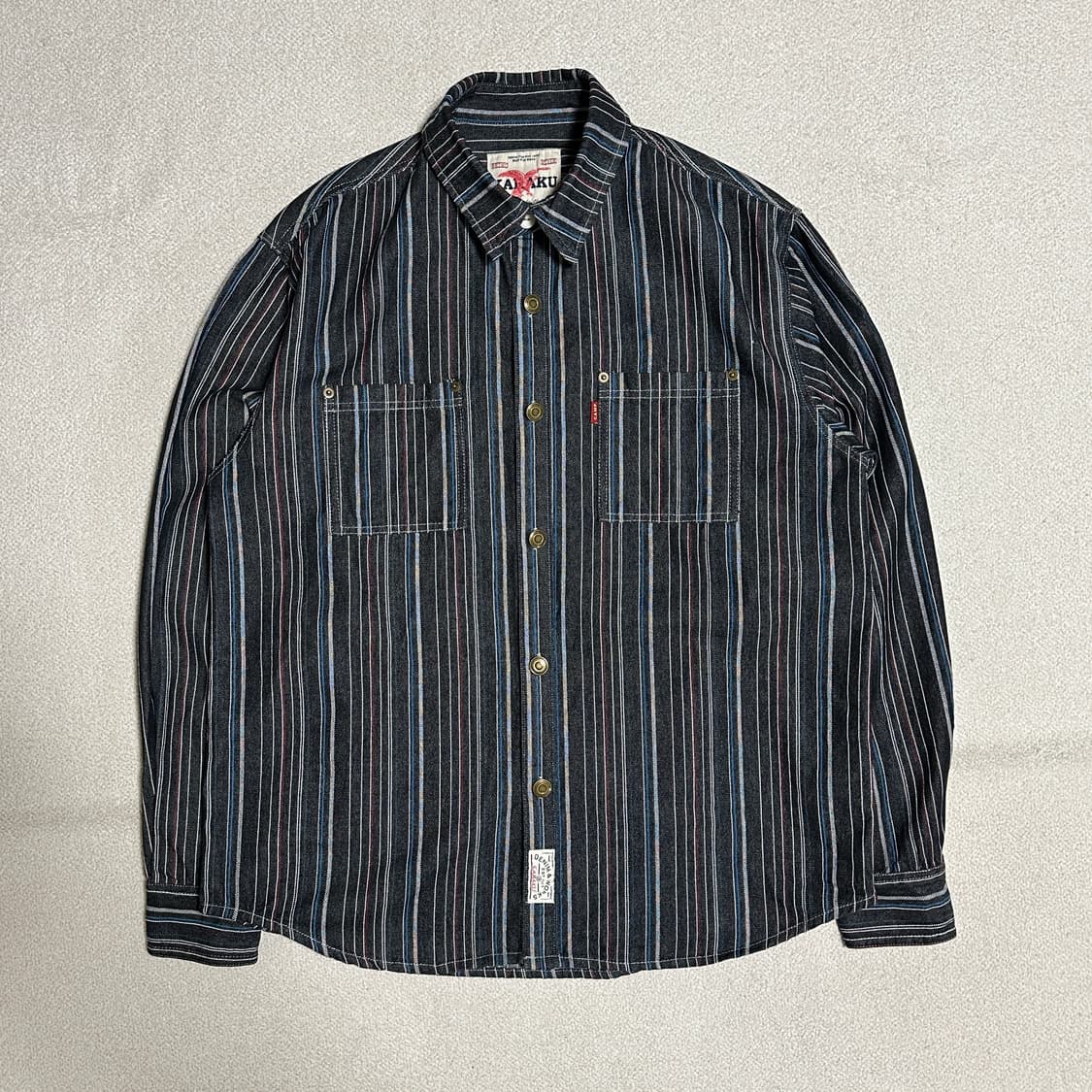 카라쿠 멀티 스트라이프 자카드 데님 워크 셔츠 상품이미지2