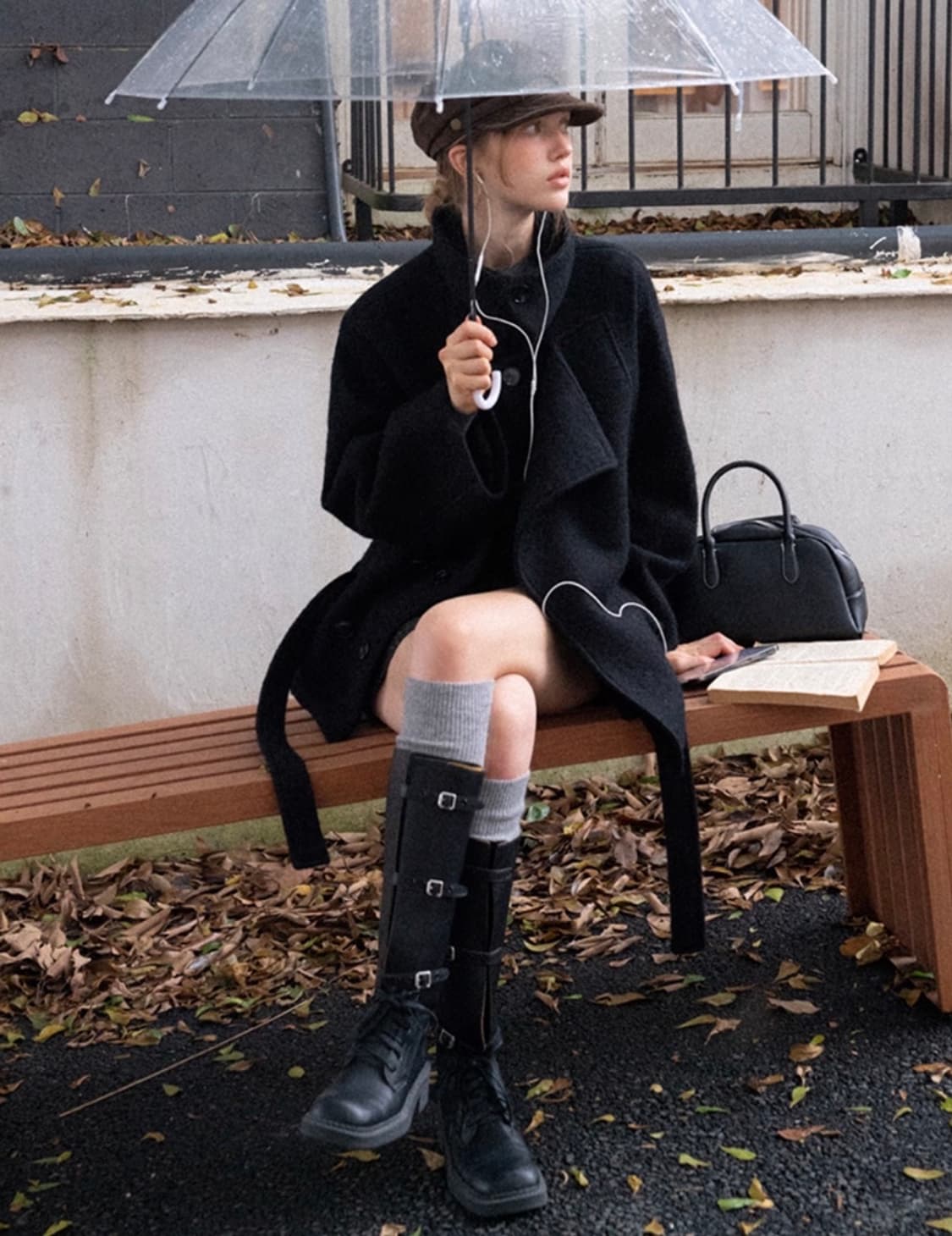 [새상품] Eggka 에그카 캐주얼 울 블랜드 숏 코트 블랙 S 상품이미지1