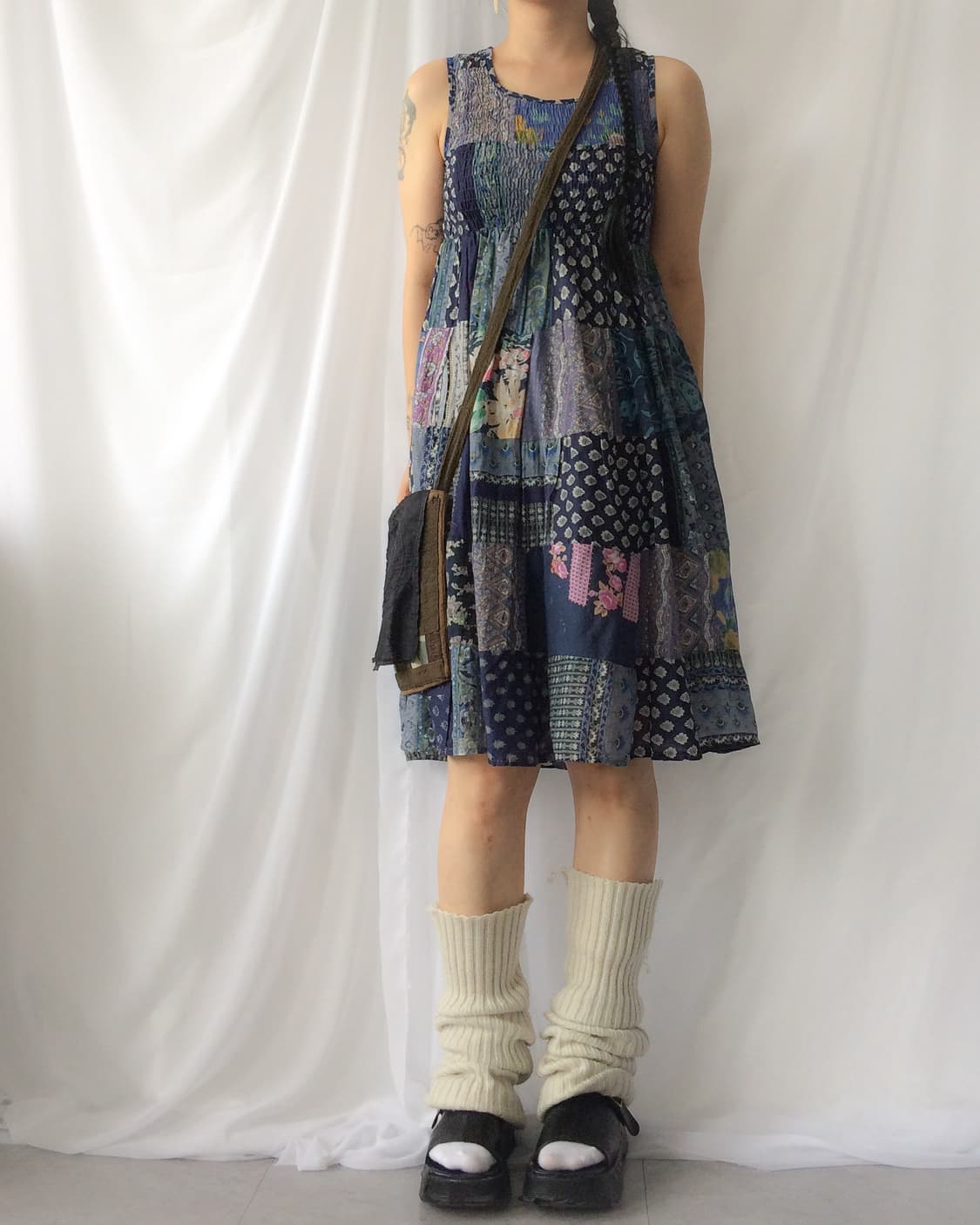 Patch work point sleeveless one piece 상품이미지6