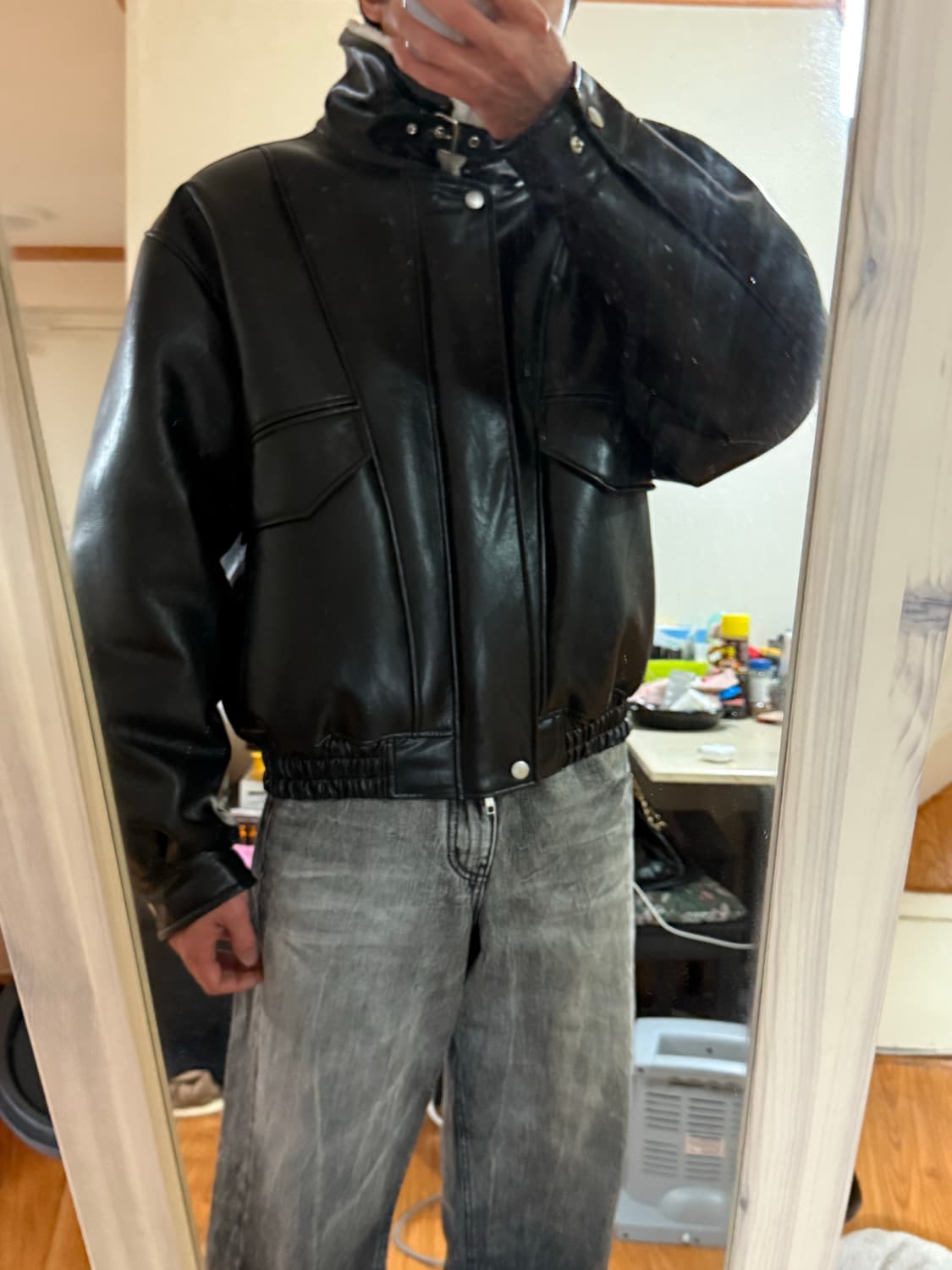 스페로네 - A-2 워싱 레더 무스탕 자켓 (블랙/M) 상품이미지7