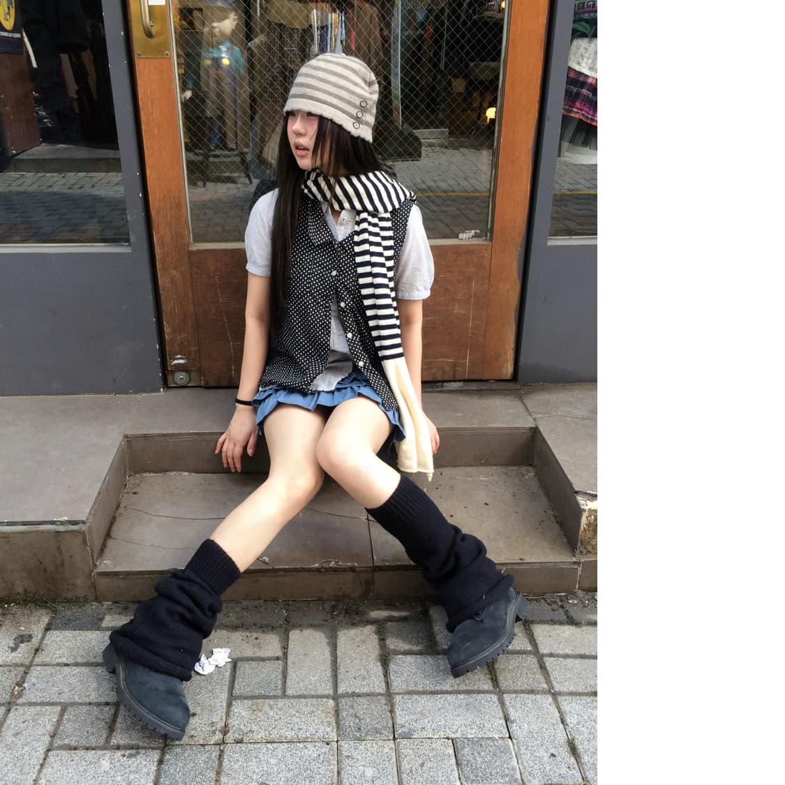 그레이 도트 리본 데일리 모리 세트 상품이미지1