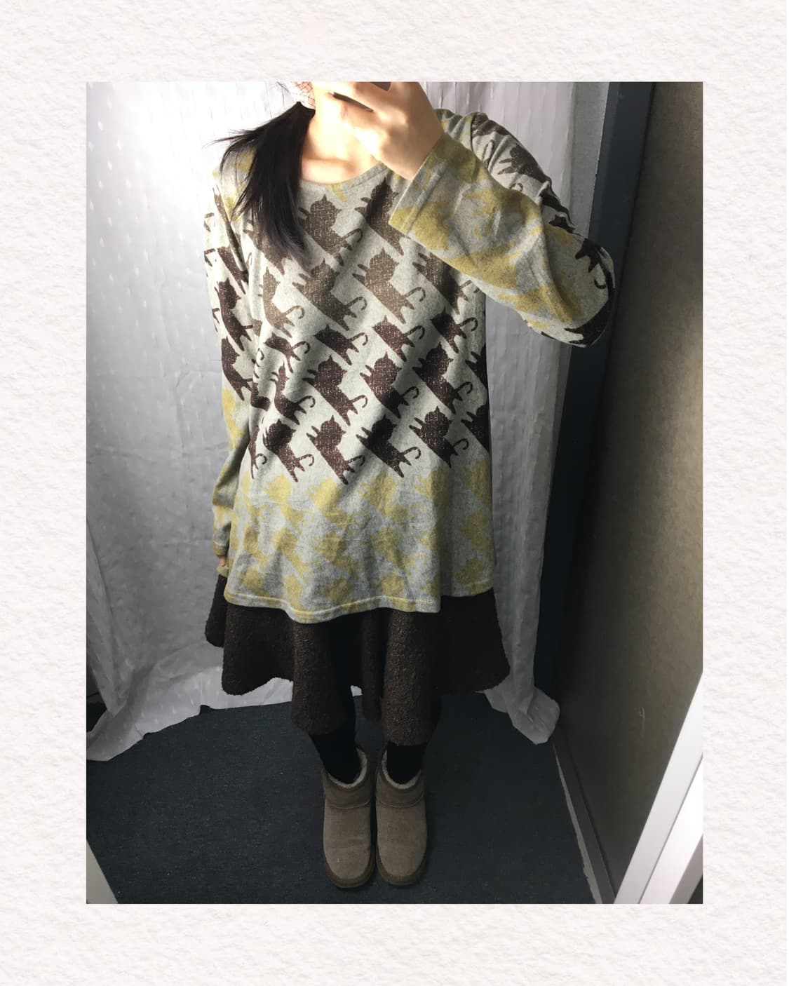 고양이 패턴 긴소매 티셔츠 상품이미지1