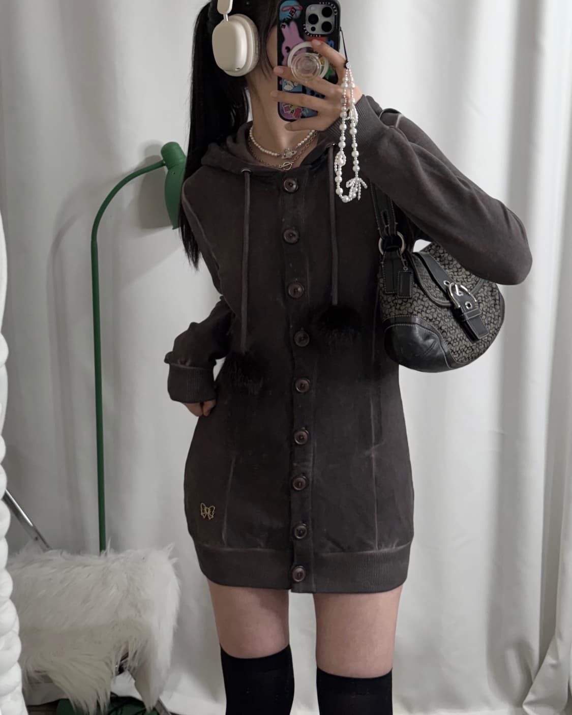 브라운 피그먼트 후드 가디건 원피스 상품이미지6