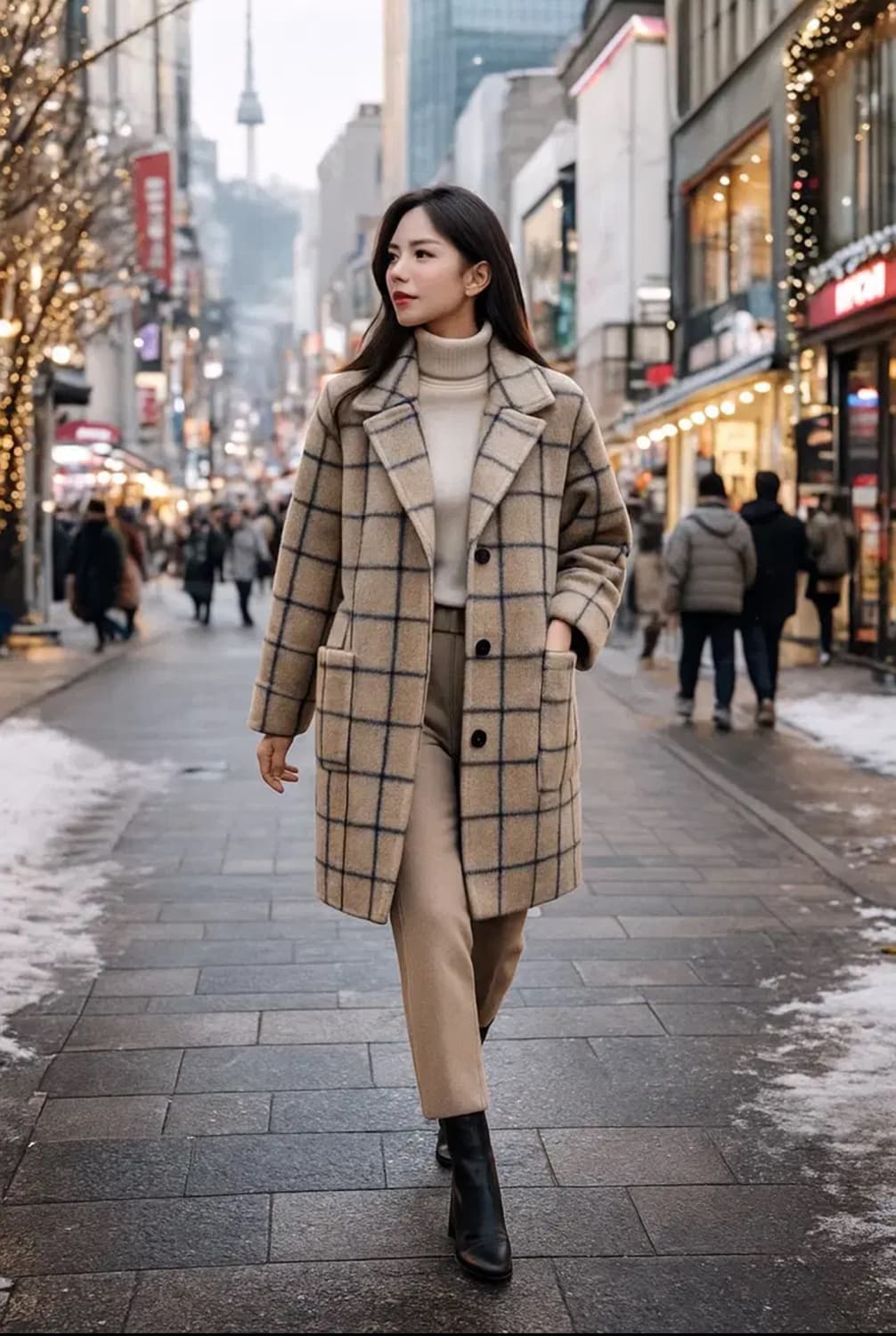 LAP 어반 울 체크 하프 코트 상품이미지2