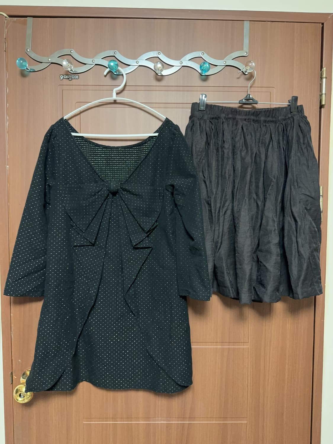 모리걸 니혼진 블랙 금사 빅 리본 도트 블라우스 원피스 스커트 코디 세트 상품이미지1