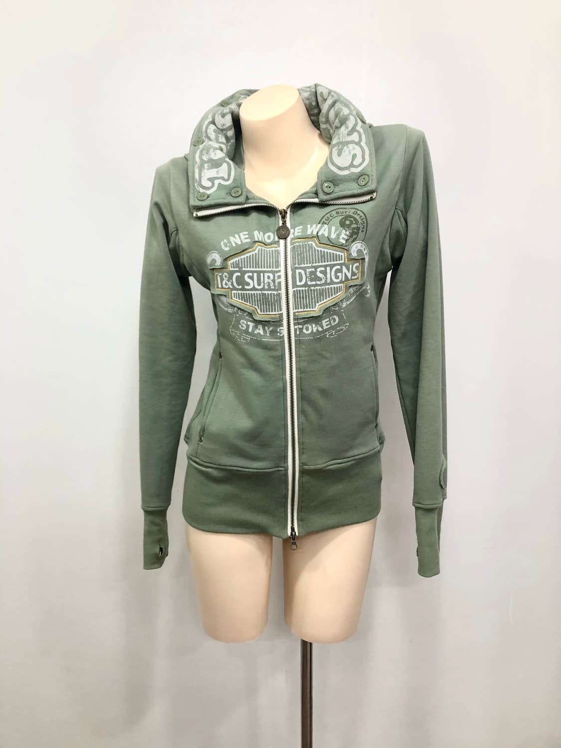 mint khaki lettering y2k two-way zip up 상품이미지1