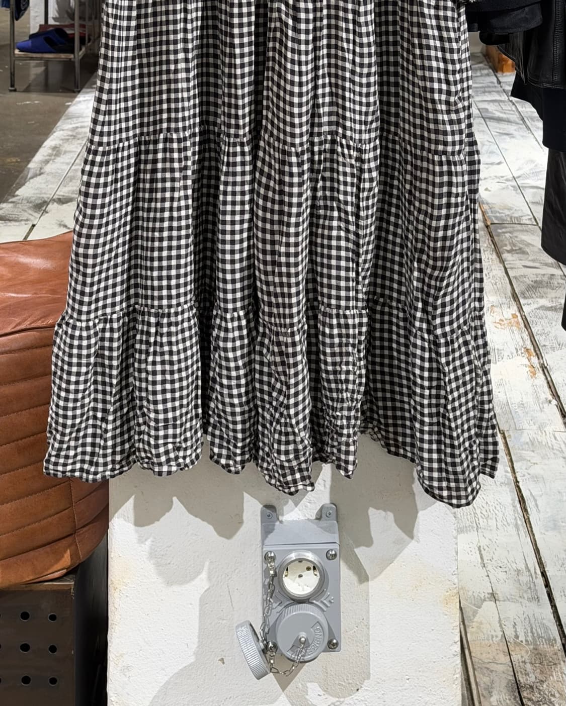 가니 깅엄 체크 프린티드 크레페 레이어 맥시 스커트 상품이미지5