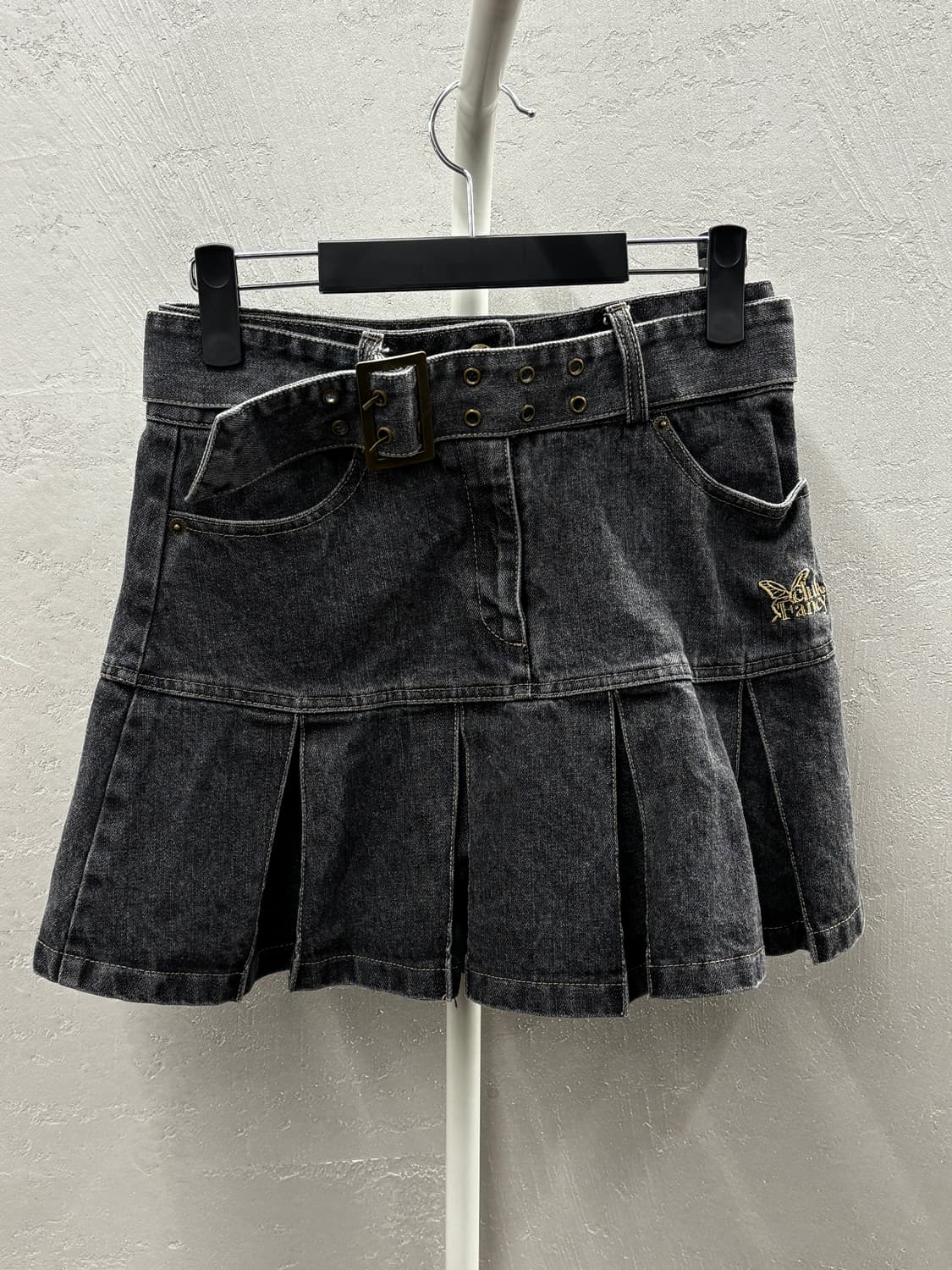 팬시클럽 블랙 데님 플리츠 스커트 벨트 세트 M 상품이미지2
