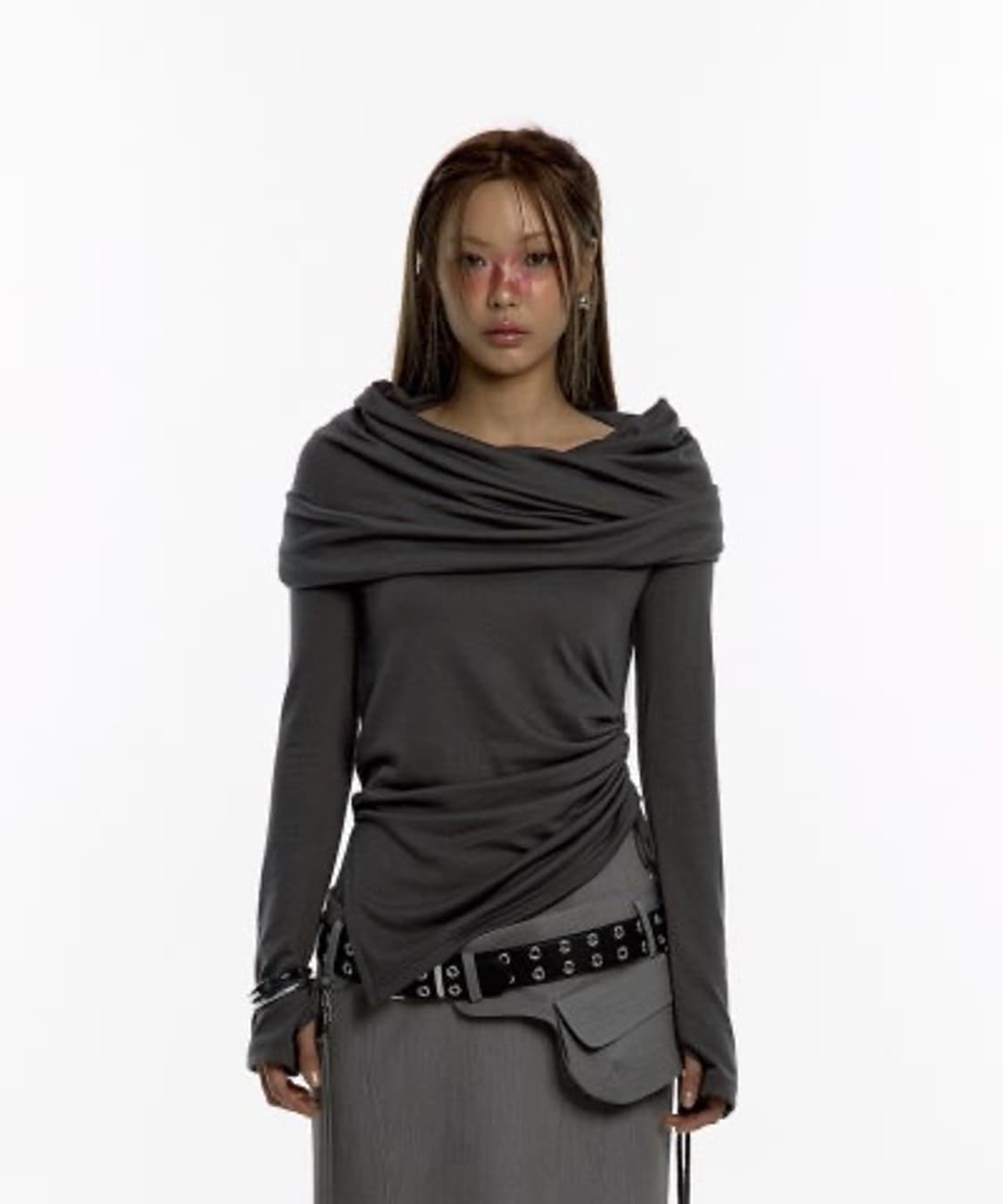 카시코 카울 후드 롱슬리브 차콜 상품이미지2