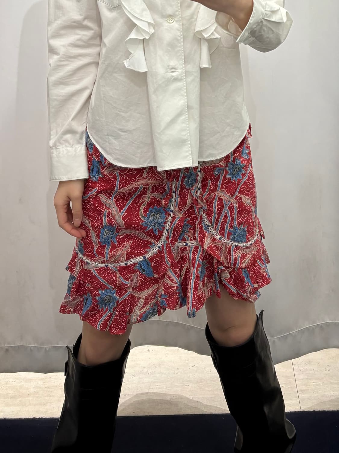이자벨마랑 레드 플로럴 비즈 스커트 상품이미지5