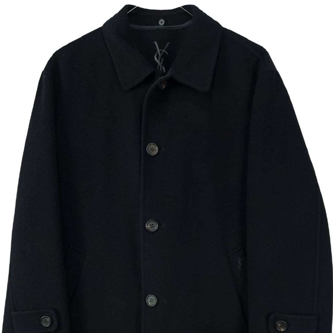 [입생로랑] 로고 자수 빈티지 오버핏 코트 블랙 P01458 상품이미지4