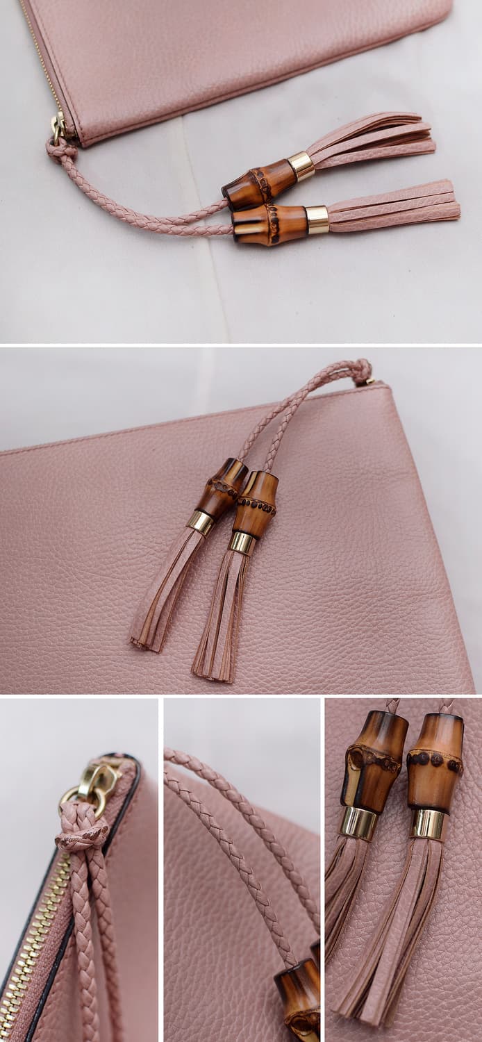 구찌 (GUCCI) 뱀부 테슬 페일핑크 토고가죽 클러치백 상품이미지9