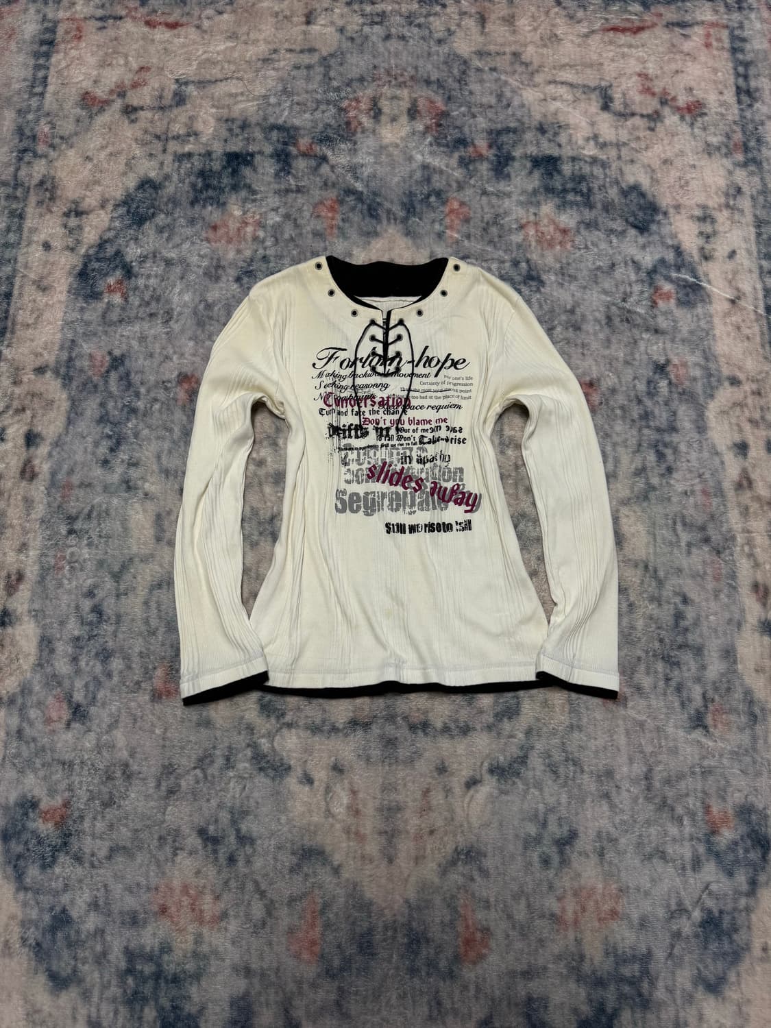 Unknown lace up eyelet ribbed cut sew 상품이미지2