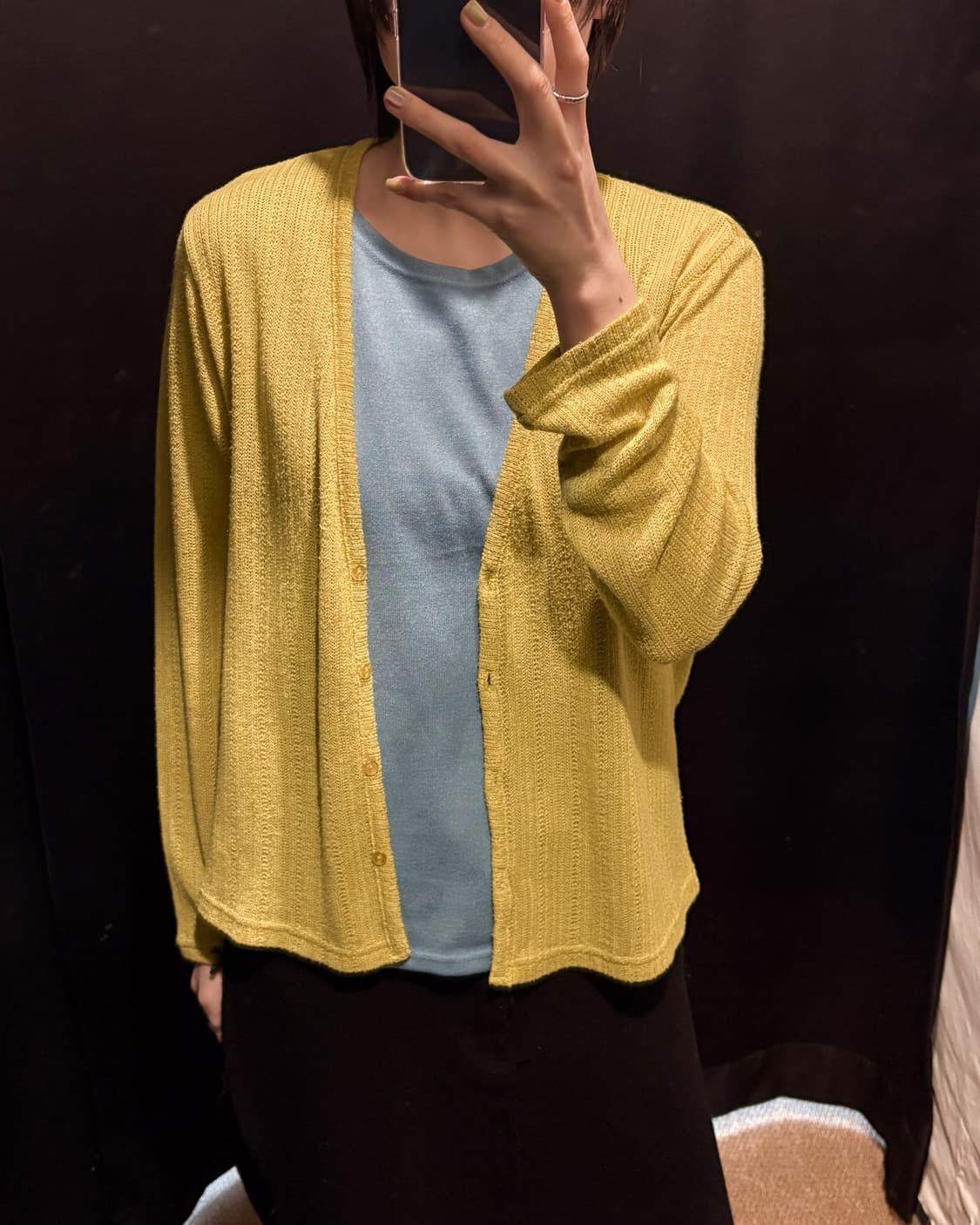 Yellow Pointelle Knit Cardigan 상품이미지5