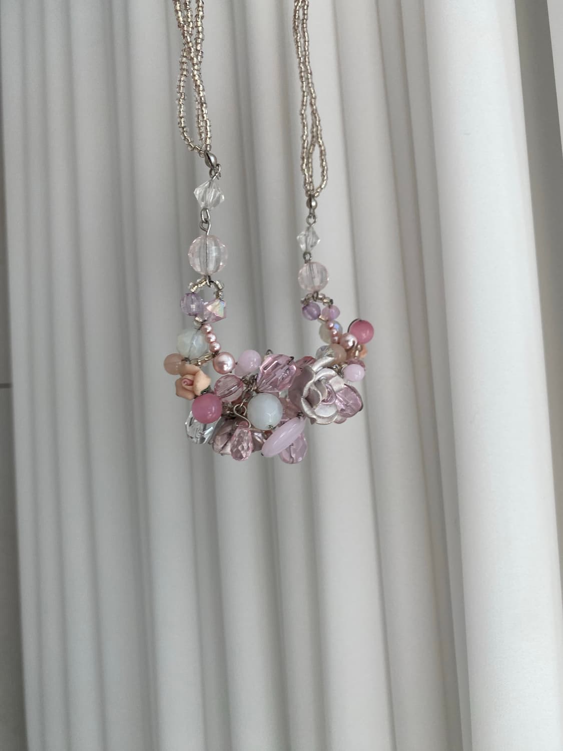 페어리 y2k 키치 핑크 플라워 비즈 목걸이 상품이미지5