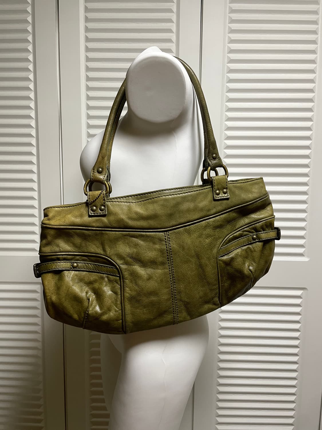 Olive Leather Vintage Shoulder Bag OS 상품이미지1