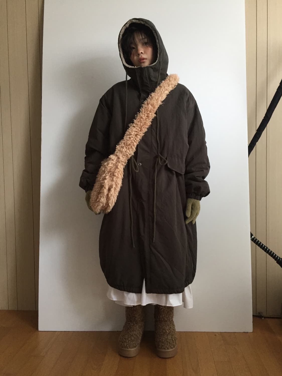 더기 맥시 후드 야상 점퍼 카키 상품이미지1