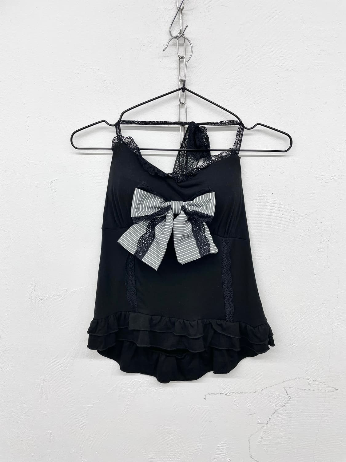 블랙 갸루 리본 레이스 홀터 탑 상품이미지5