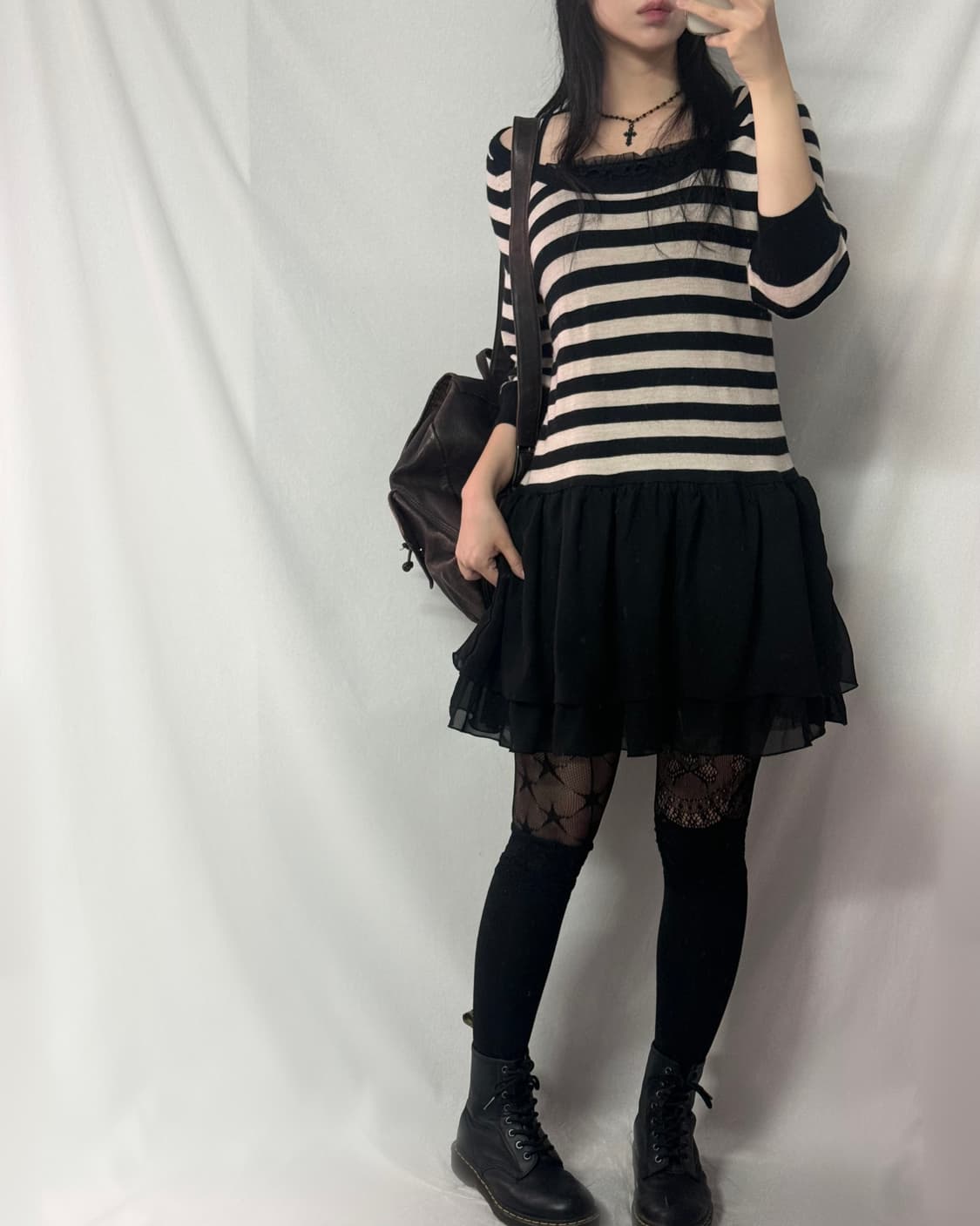 스트라이프 패턴 러플 니트 원피스 슬리브리스 2pcs SET 상품이미지8