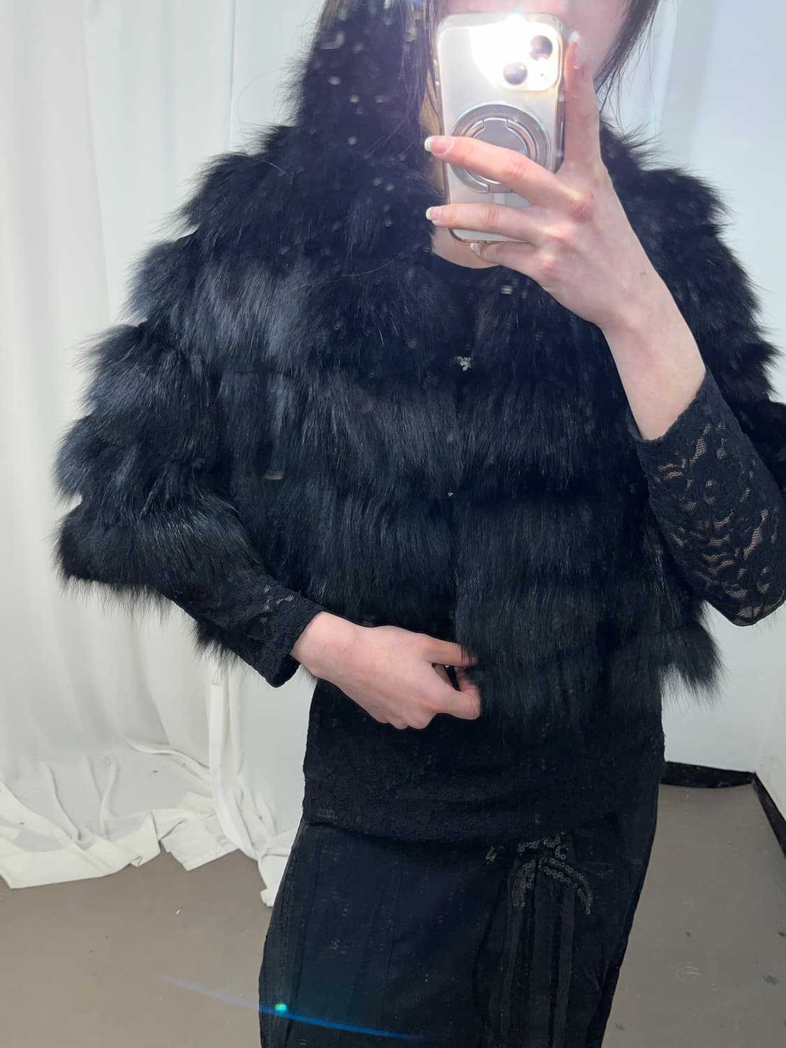 블랙 폭스퍼 판쵸 자켓 상품이미지3