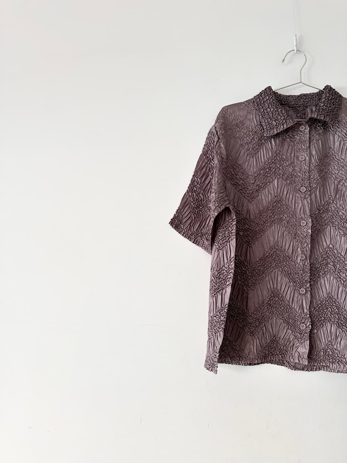 Jacquard pleats pk shirt / brown 상품이미지3