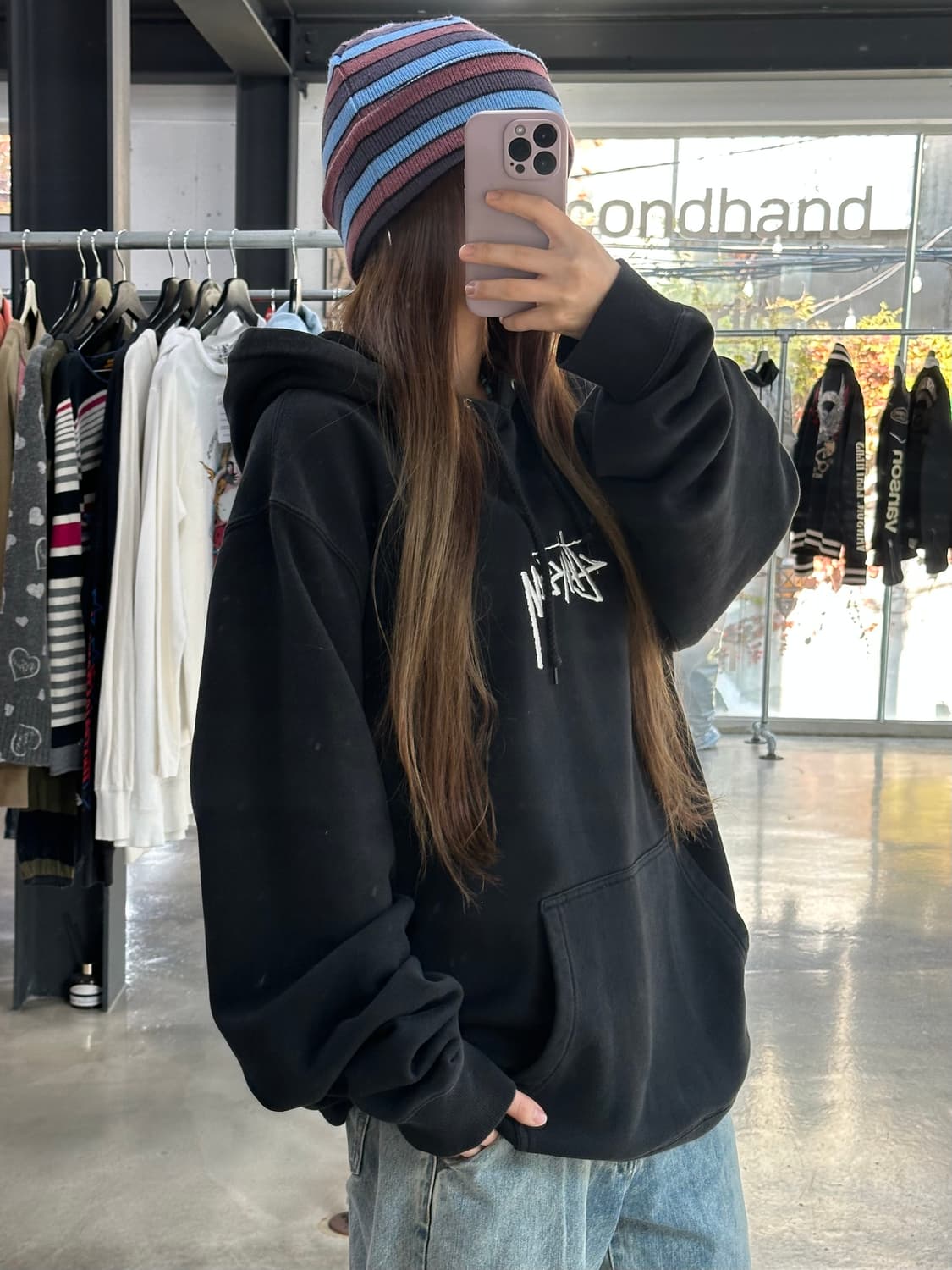 스투시 스탁로고 후드티 블랙 상품이미지2