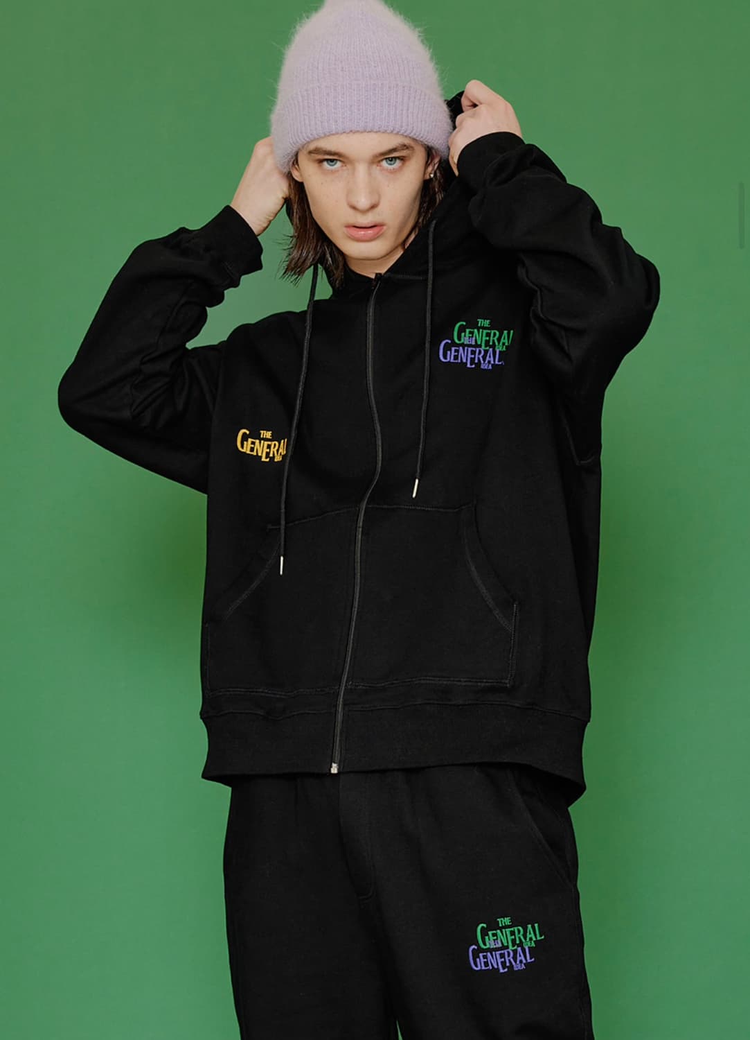 제너럴아이디어 엠브로이더 로고 자수 후드티 후디 블랙 M 상품이미지3